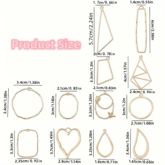 46 pcs Alloy Open Back Bezel Pendants 12 Styles Golden Geometric Hollow Frame - Picture 5 of 5